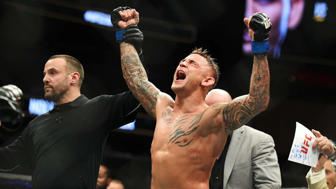 Dustin Poirier celebrates after a monster win.