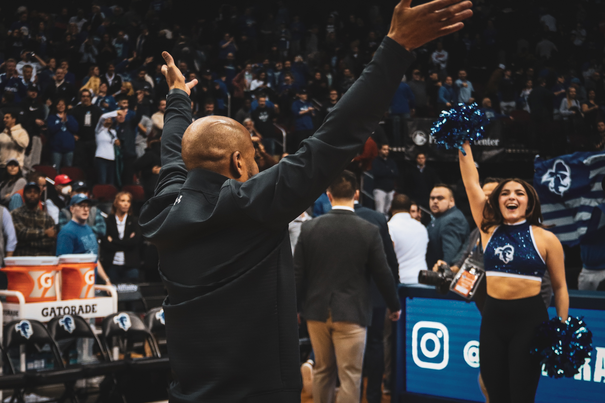 Shaheen Holloway hyping up the crowd after a fantastic win.