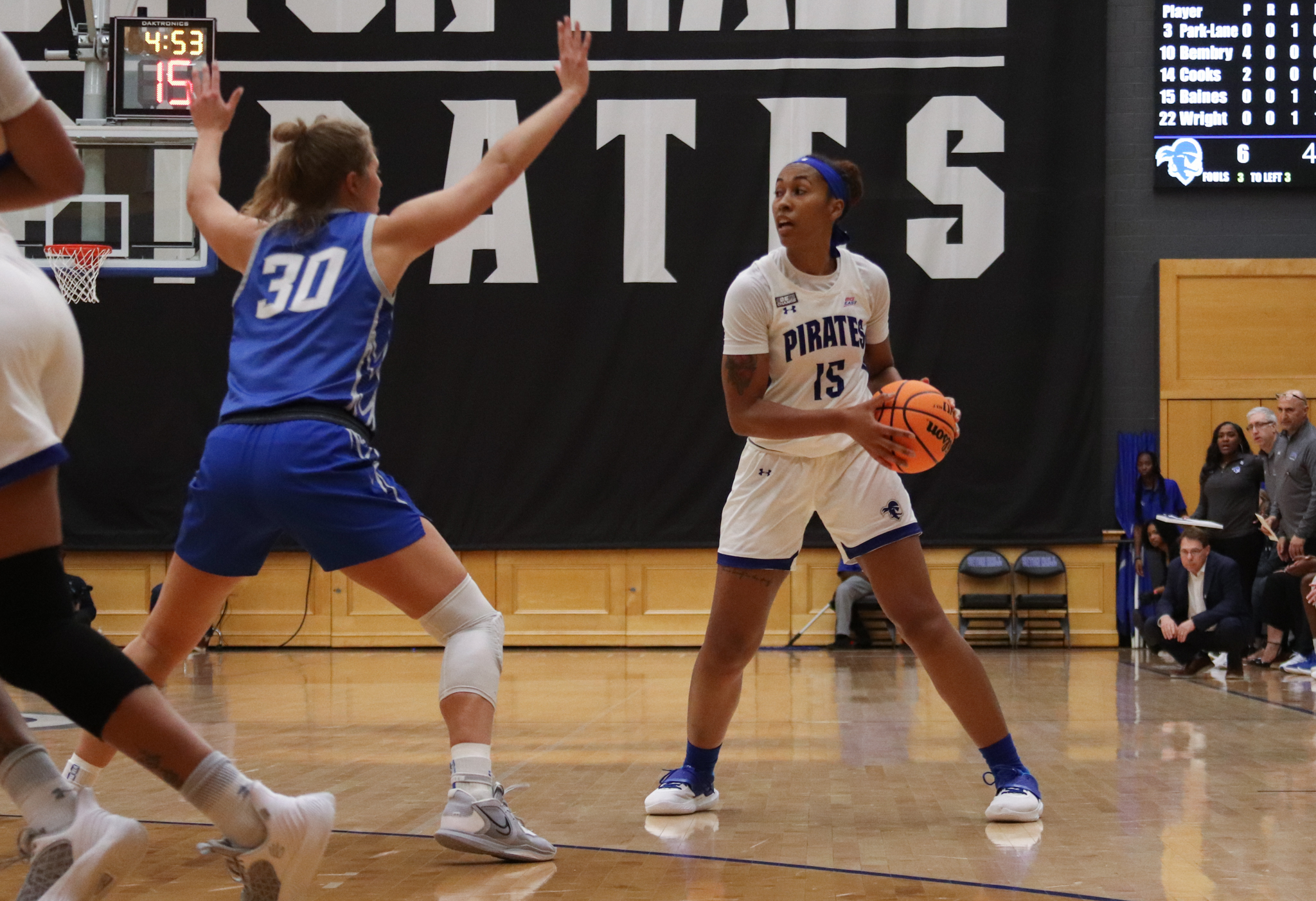 Azana Baines on the court for the Pirates against Creighton.