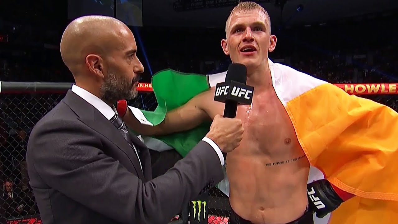 Ian Gerry with the Irish flag after a fight.