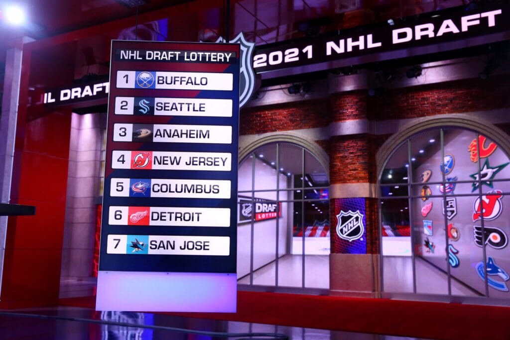 The NHL Draft board is shown with the teams' order for the selections.