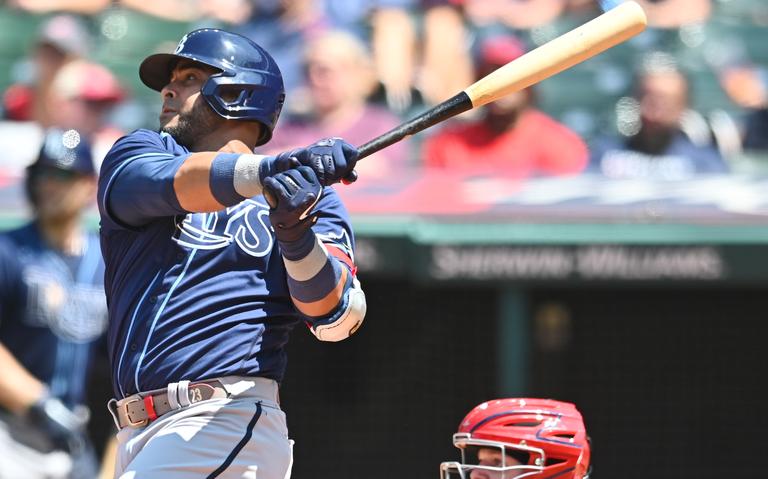 Nelson Cruz takes a swing during an at-bat with the Tampa Bay Rays.