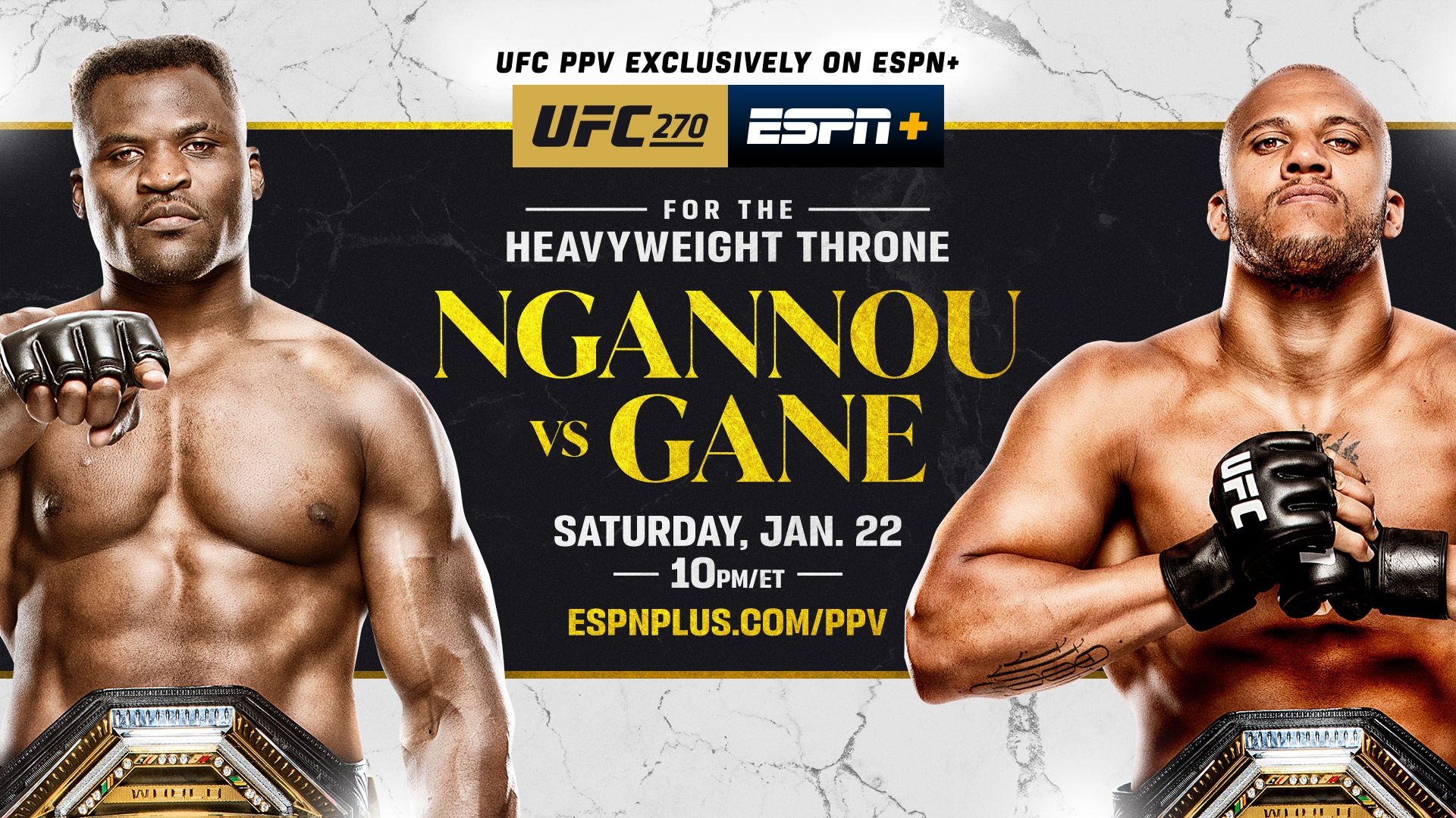 A UFC 270 graphic is shown with Ngannou and Gane.