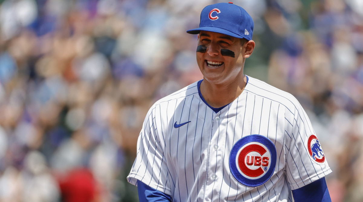 Former Chicago Cubs' Anthony Rizzo smiles during a MLB game.