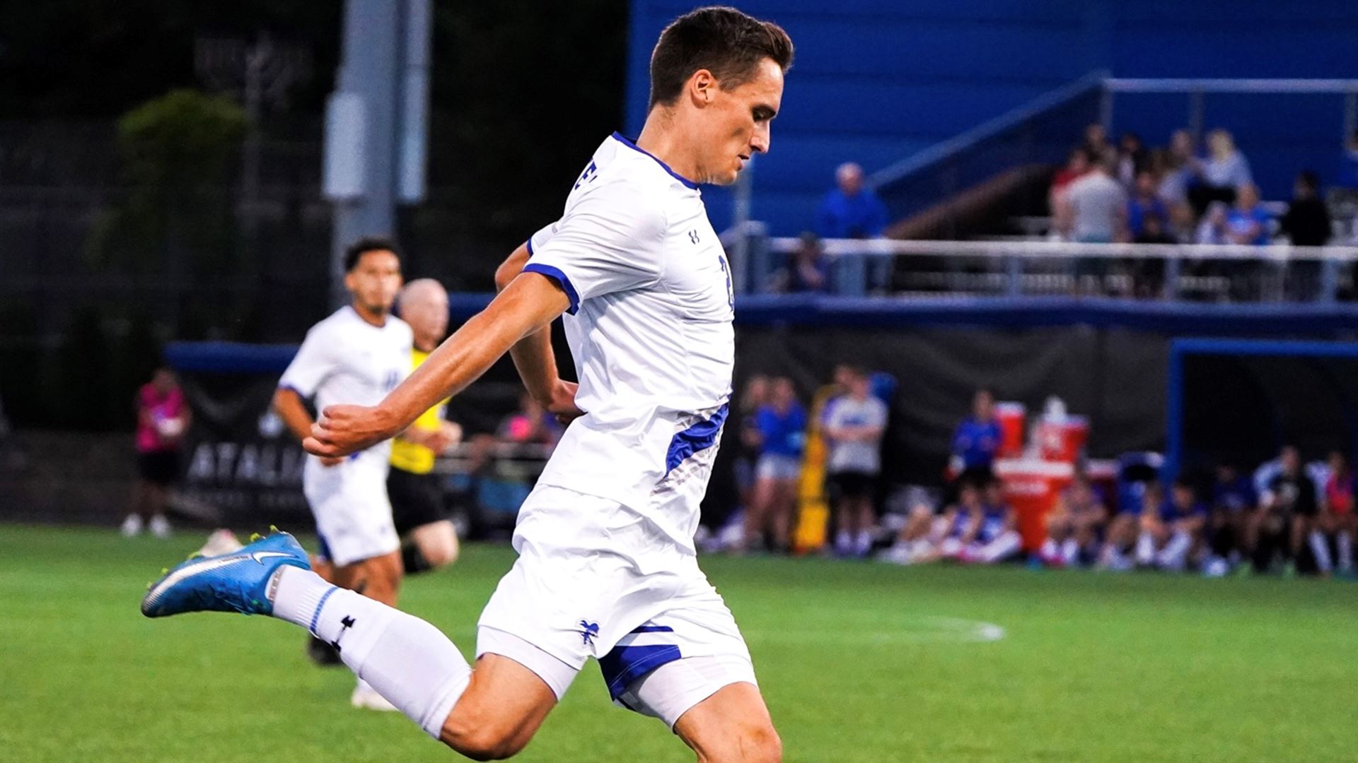 Seton Hall's Johannes Pex kicks the ball during a soccer game against Army.