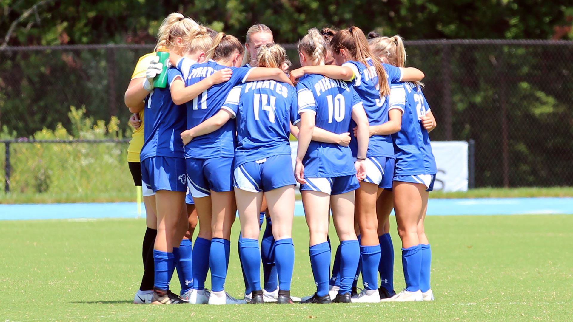 The Seton Hall women's soccer team huddles before a matchup against the Columbia Lions on the road.