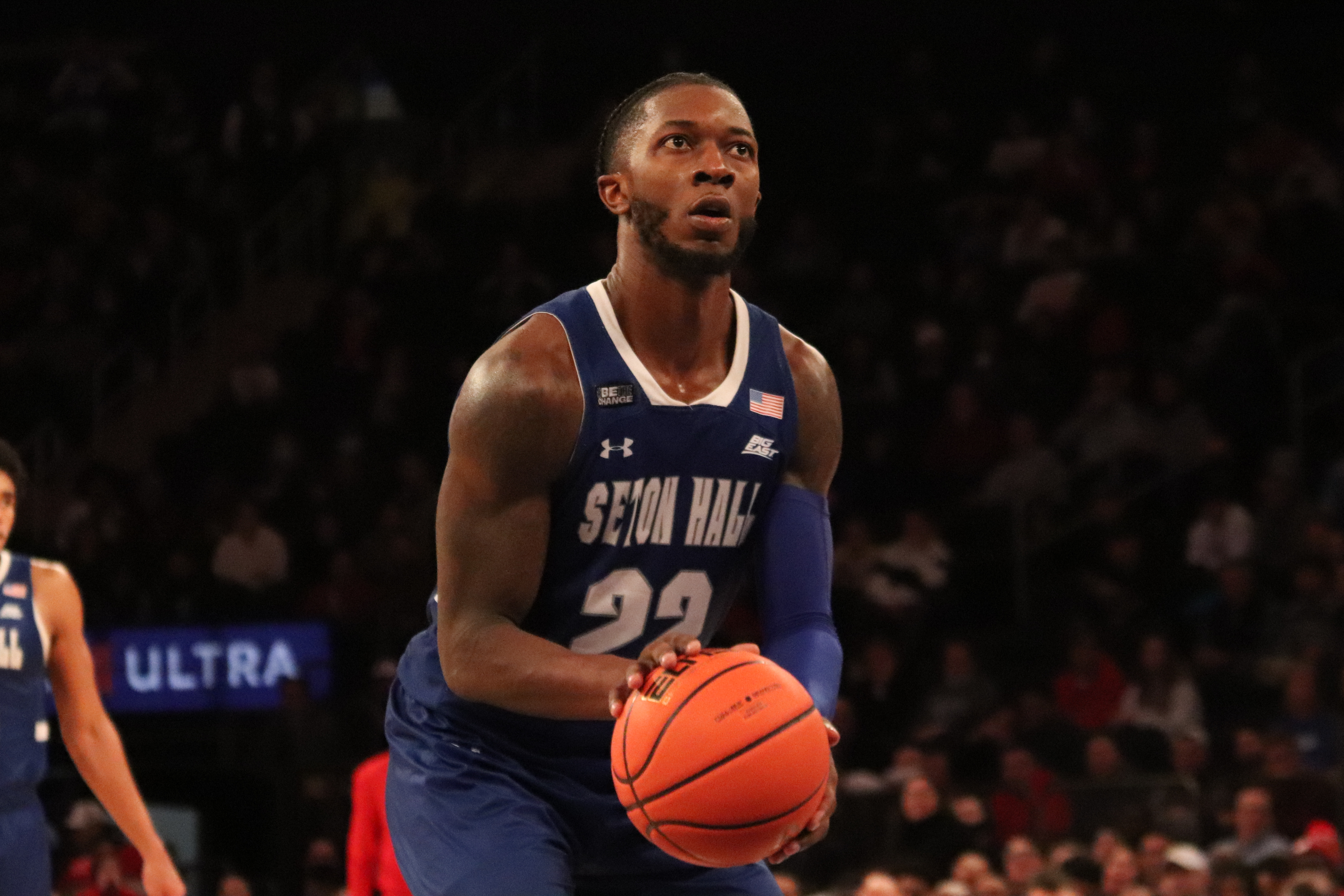Seton Hall's Myles Cale looks to shoot a free throw during an away game at St. John's.