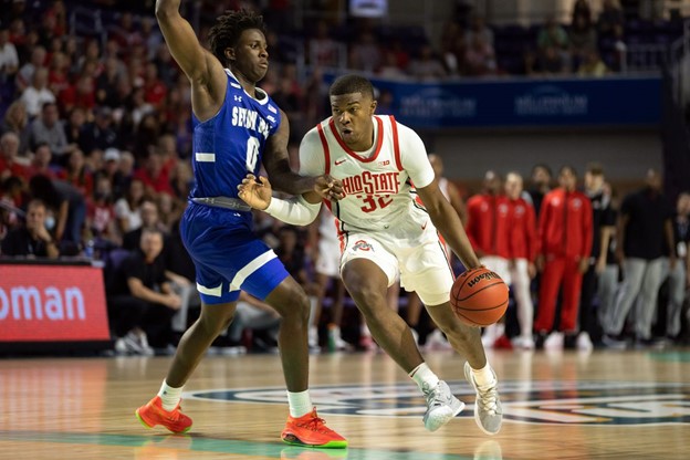 Seton Hall's Kadary Richmond guards an Ohio State player during a game in the Fort Myers Tip-Off.