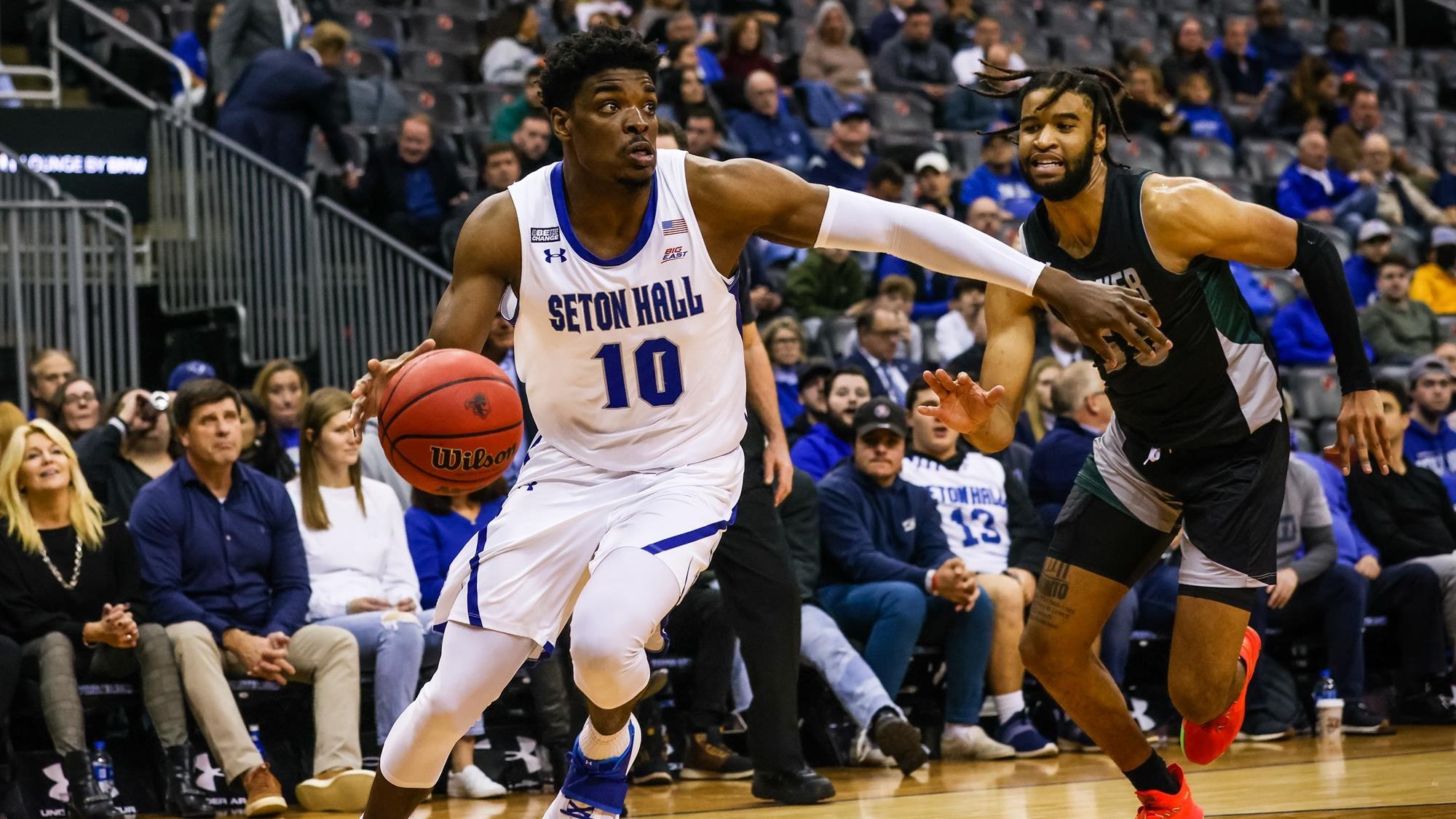 Seton Hall's Alexis Yetna drives to the basket during a home game against Wagner.