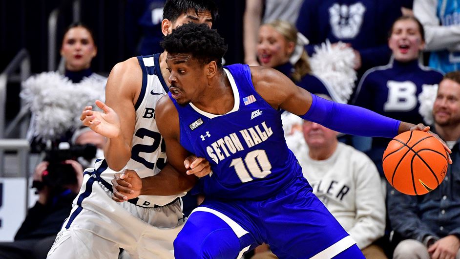 Seton Hall's Alexis Yetna looks to score in the post during an away game vs. the Butler Bulldogs.