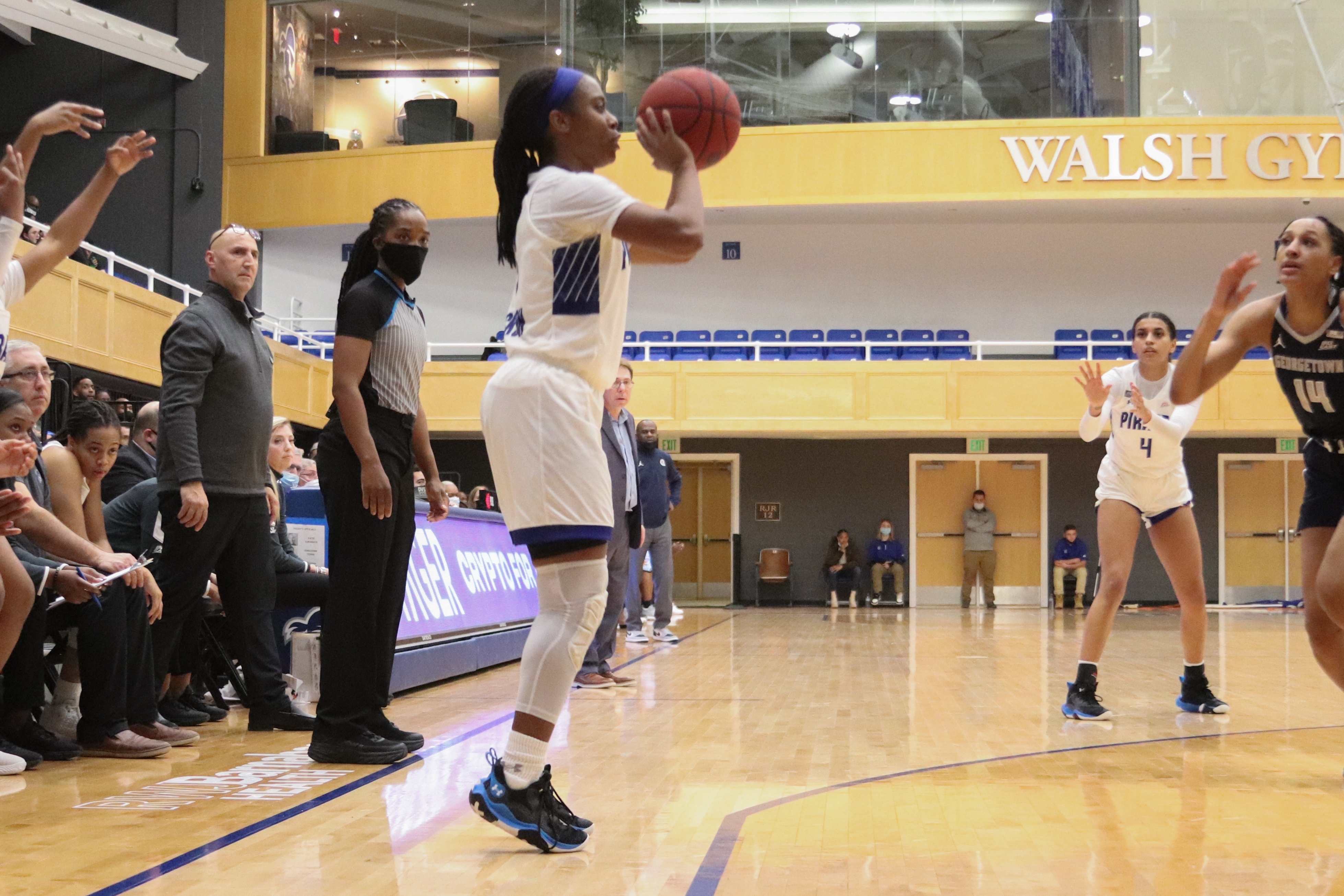 Seton Hall's Mya Jackson attempts a three pointer during a game.