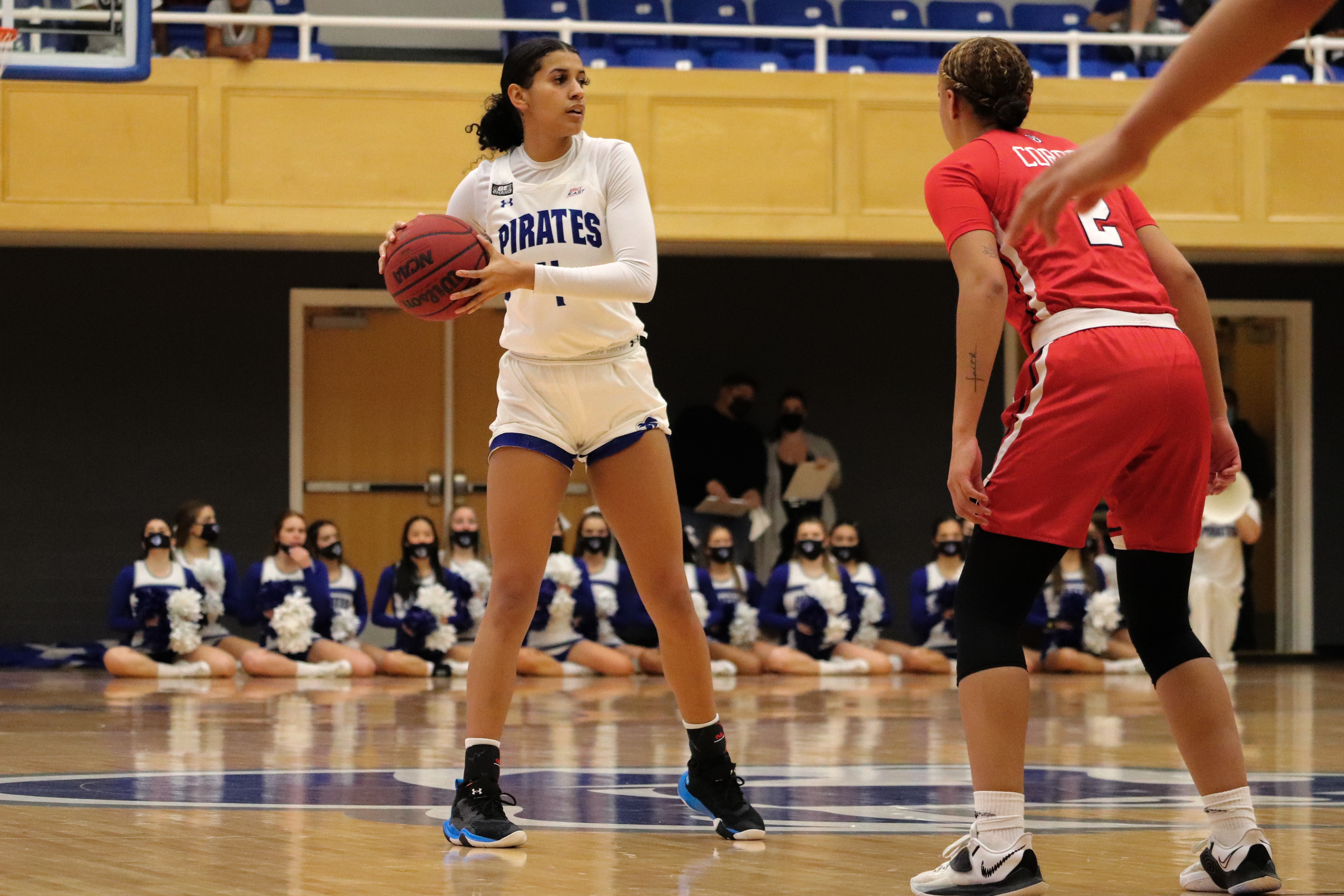 Seton Hall's Andra Espinoza-Hunter looks to score on offense against the St. John's Red Storm at home.