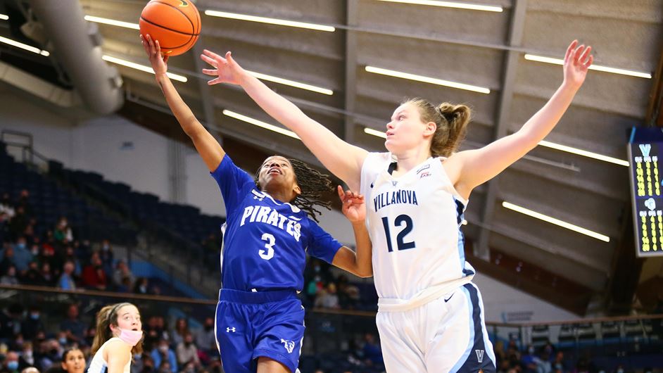 Seton Hall's Lauren Park-Lane drives to the basket during an away game vs. Villanova.