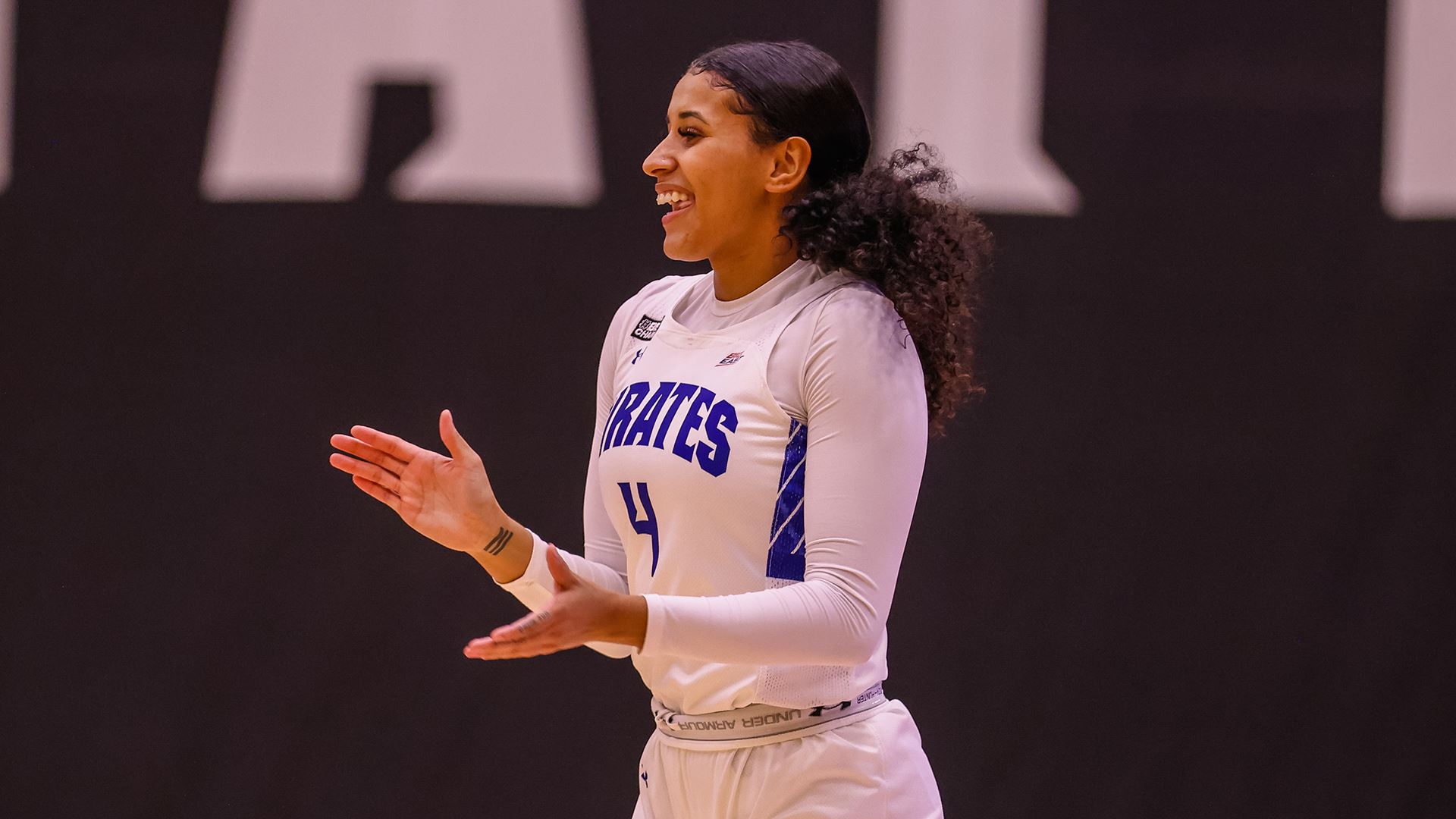 Seton Hall's Andra Espinoza-Hunter stands on the court during a women's basketball game vs. Lehigh.