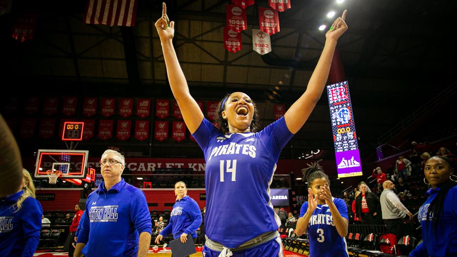 Sidney Cooks celebrates after the Pirates take down their hated rival, Rutgers.