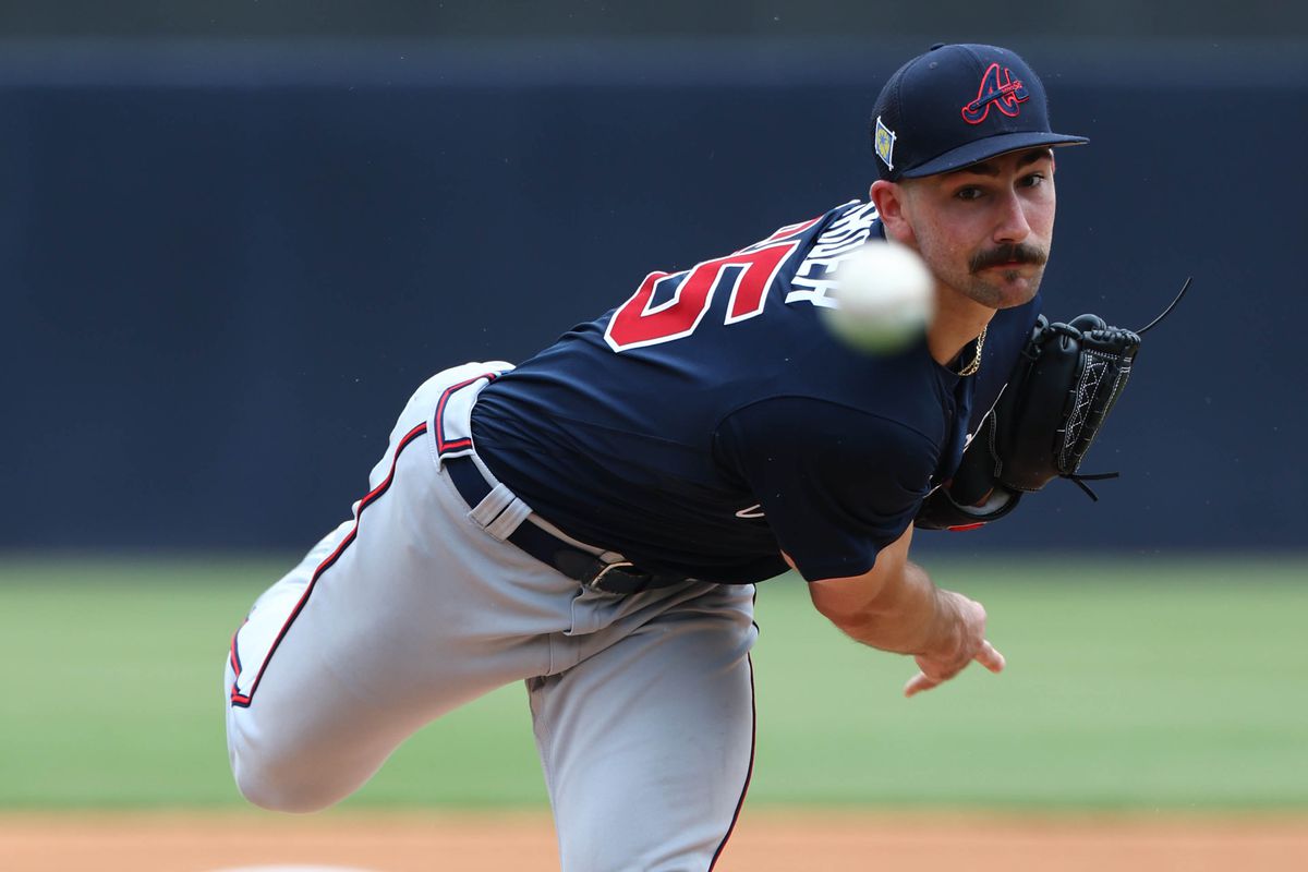 Spencer Strider launches a pitch from the mound.