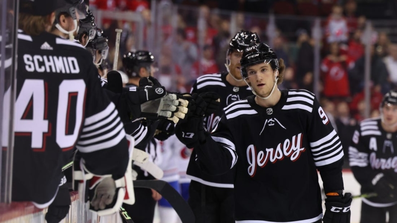 The Devils after a tough loss to the Canadiens.