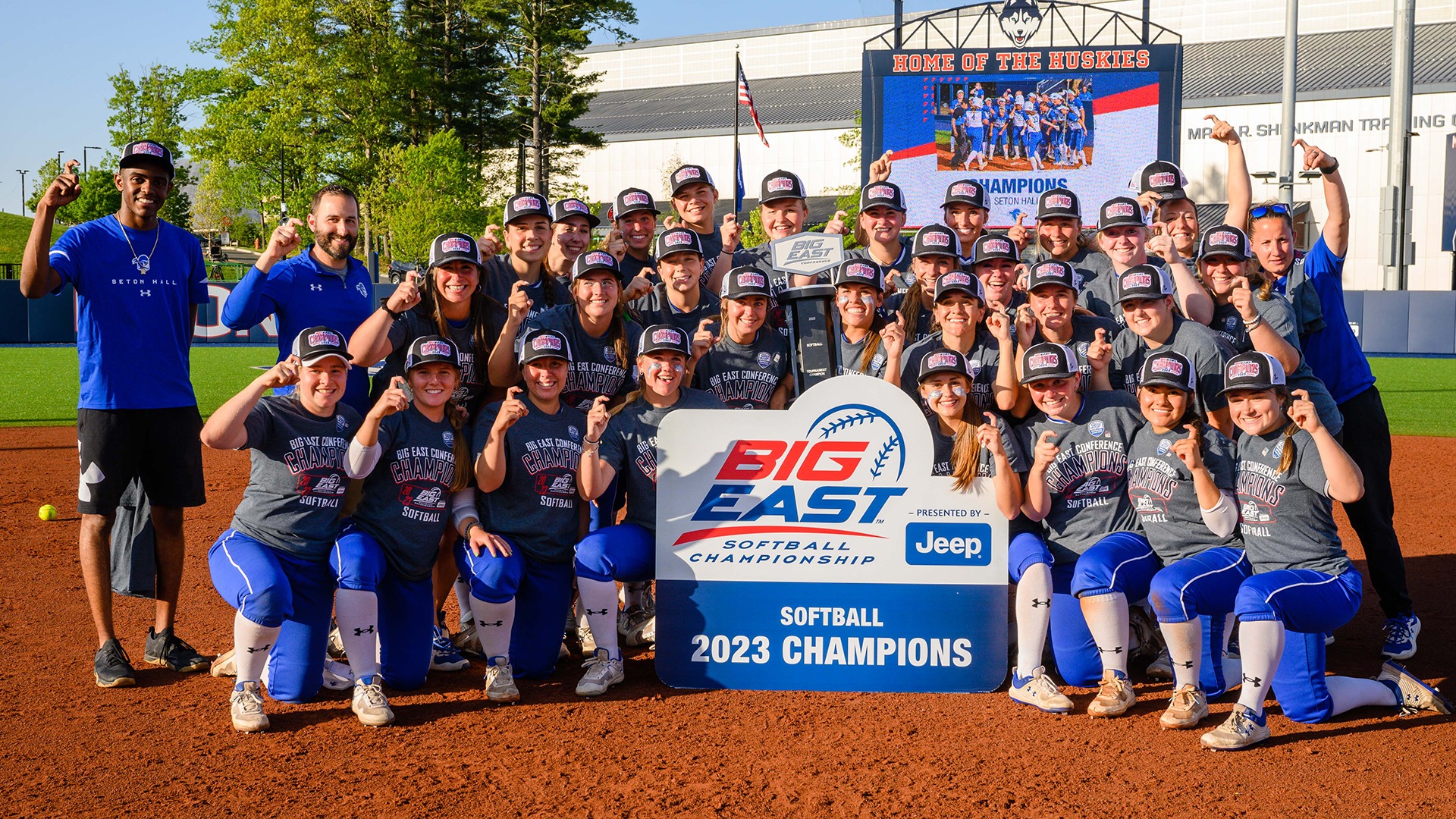 The Pirates pose for a picture as 2023 BIG EAST Champions!