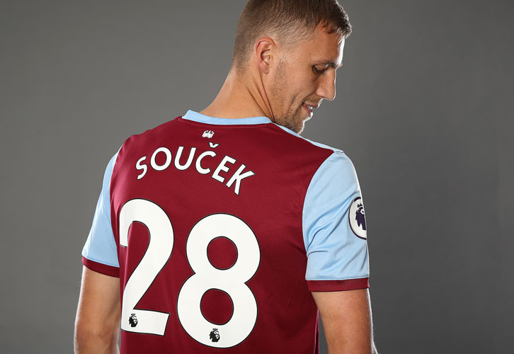 Tomas Soucek stands during a photo day for West Ham soccer club.