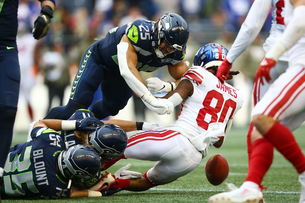 Travis Homer lays the boom on Richie James to force his second fumble of the day.