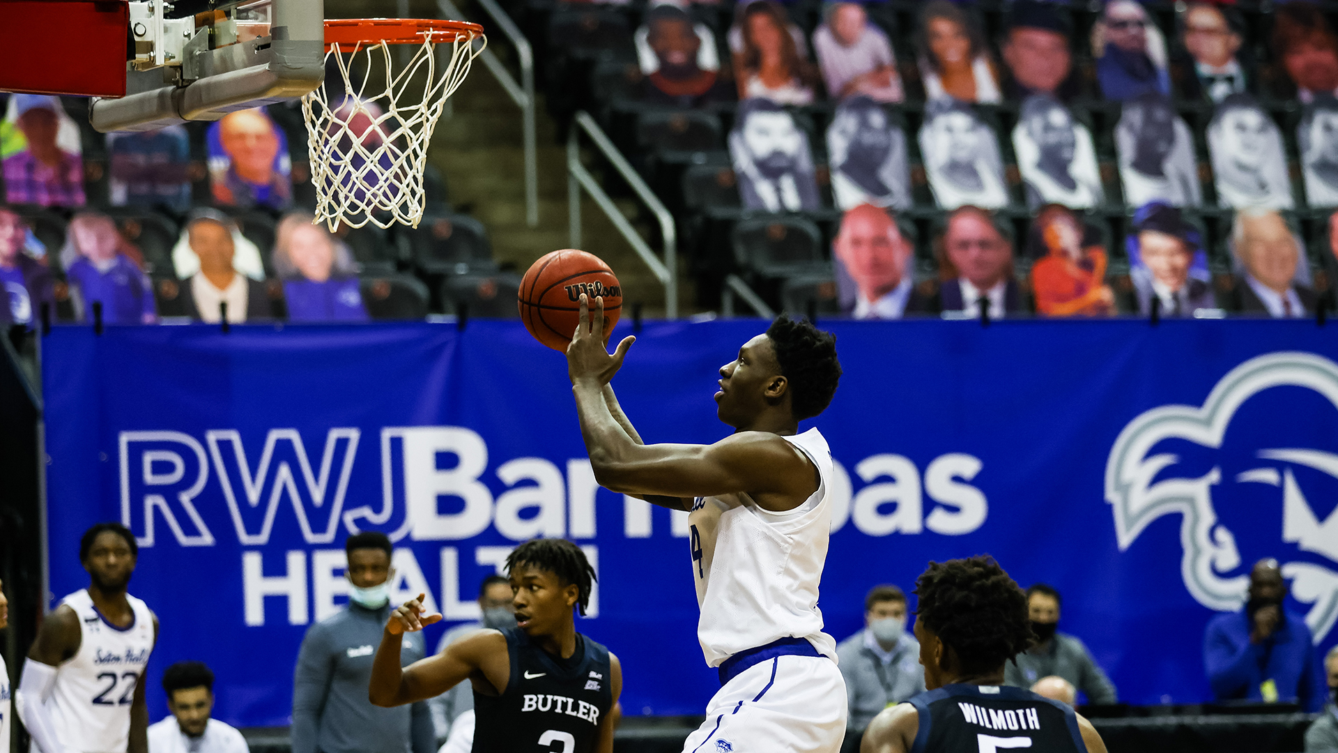 Seton Hall Pirate Tyrese Samuel goes up for a layup during a home game.