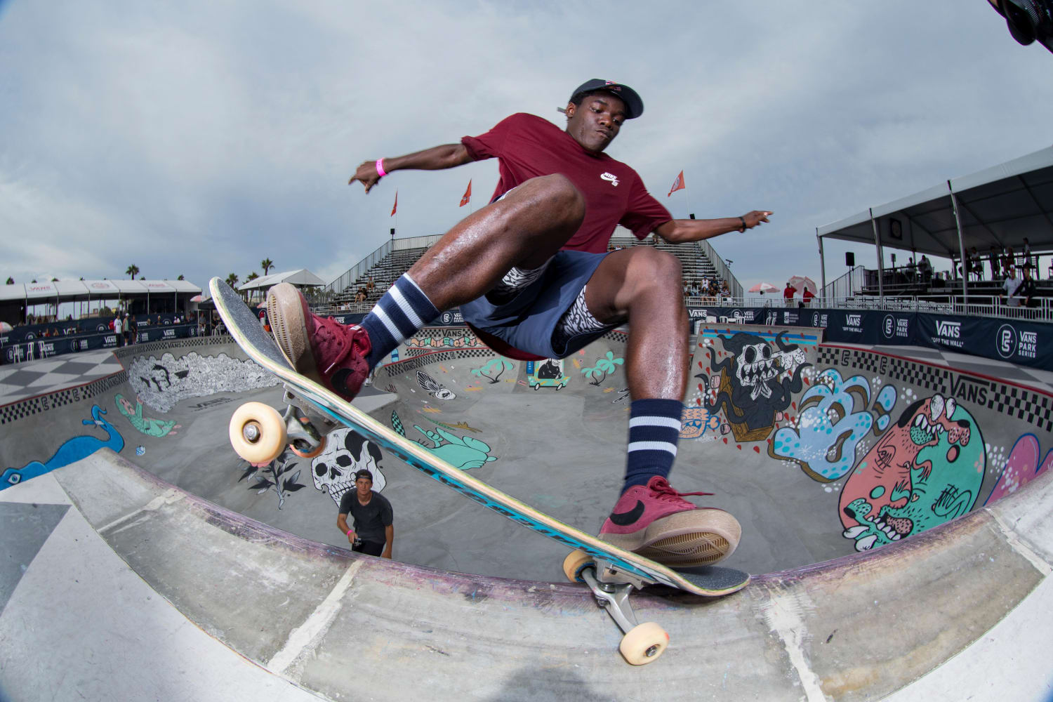 Zion Wright skates during a skateboarding competition.