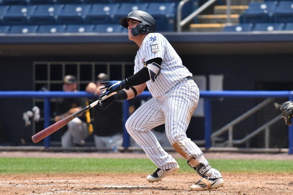 Tampa Tarpons player Andres Chapparo hits the ball