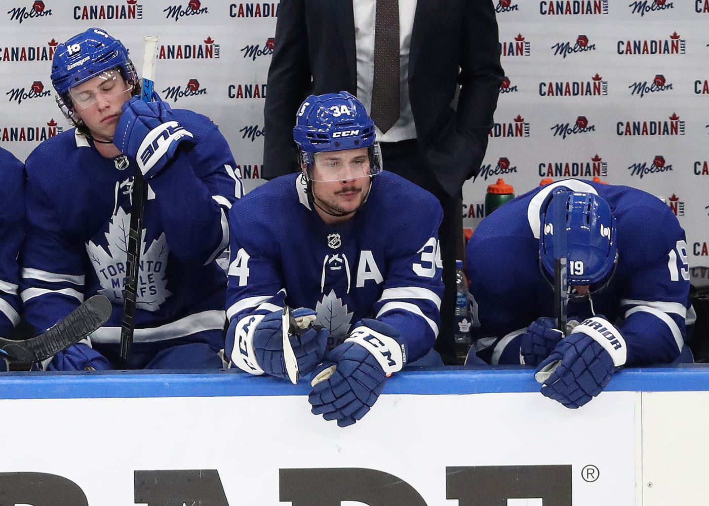 Maple Leafs players on the bench after losing Game seven