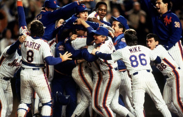 The Mets celebrating a World Series win